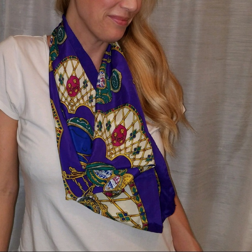 VINTAGE Purple and Jewel Toned Scarf